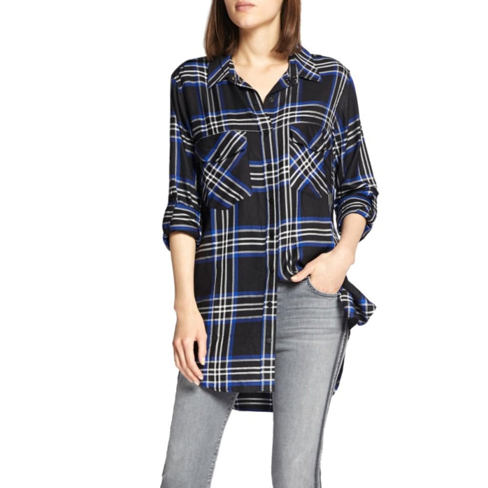 SANCTUARY Main Street Plaid Boyfriend Tunic Shirt In Nightout Plaid
